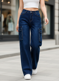 Pantalon de mezclilla estilo cargo SU0731