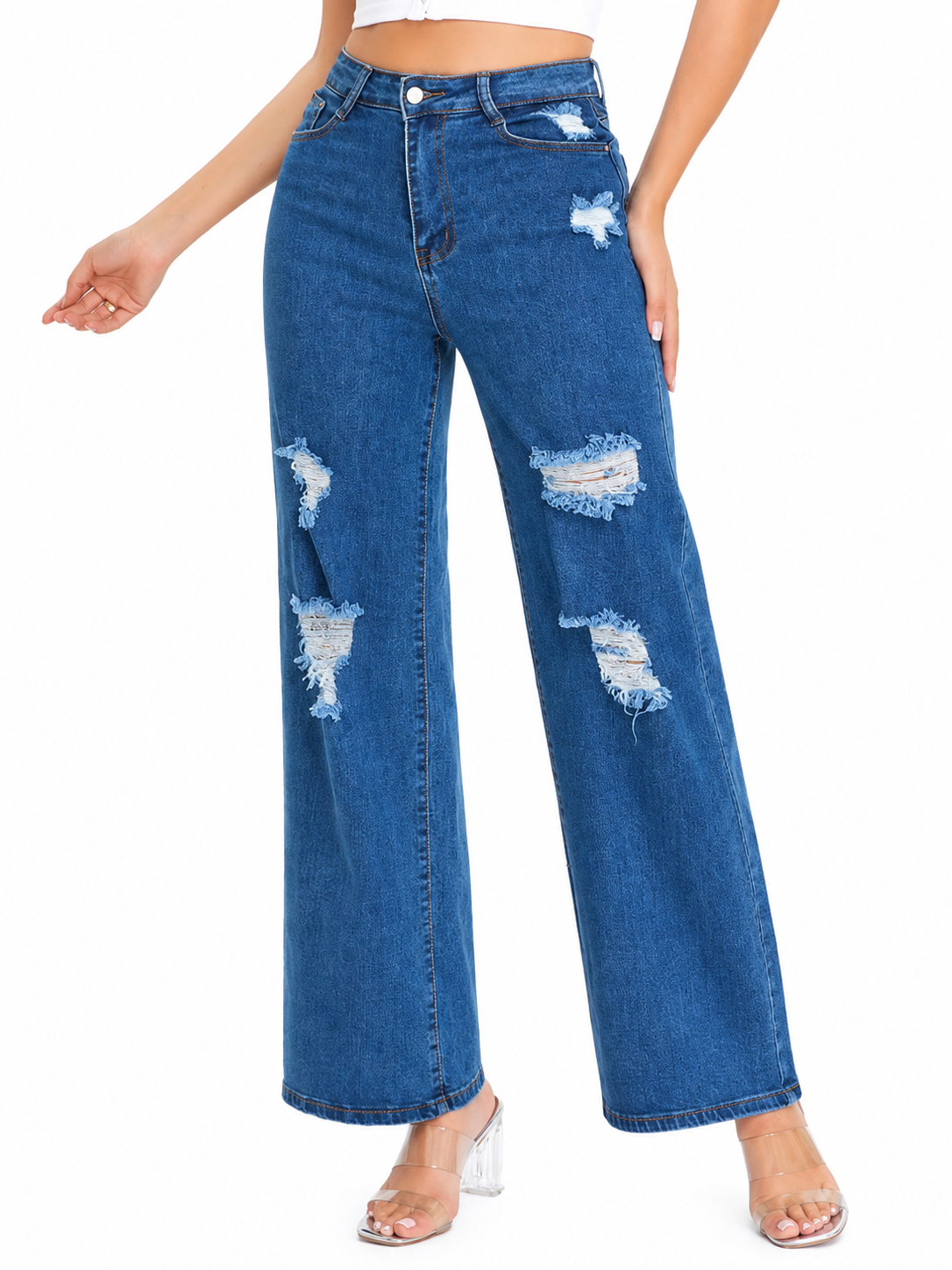 Pantalón de Mezclilla Tiro Alto Desgastado AM864