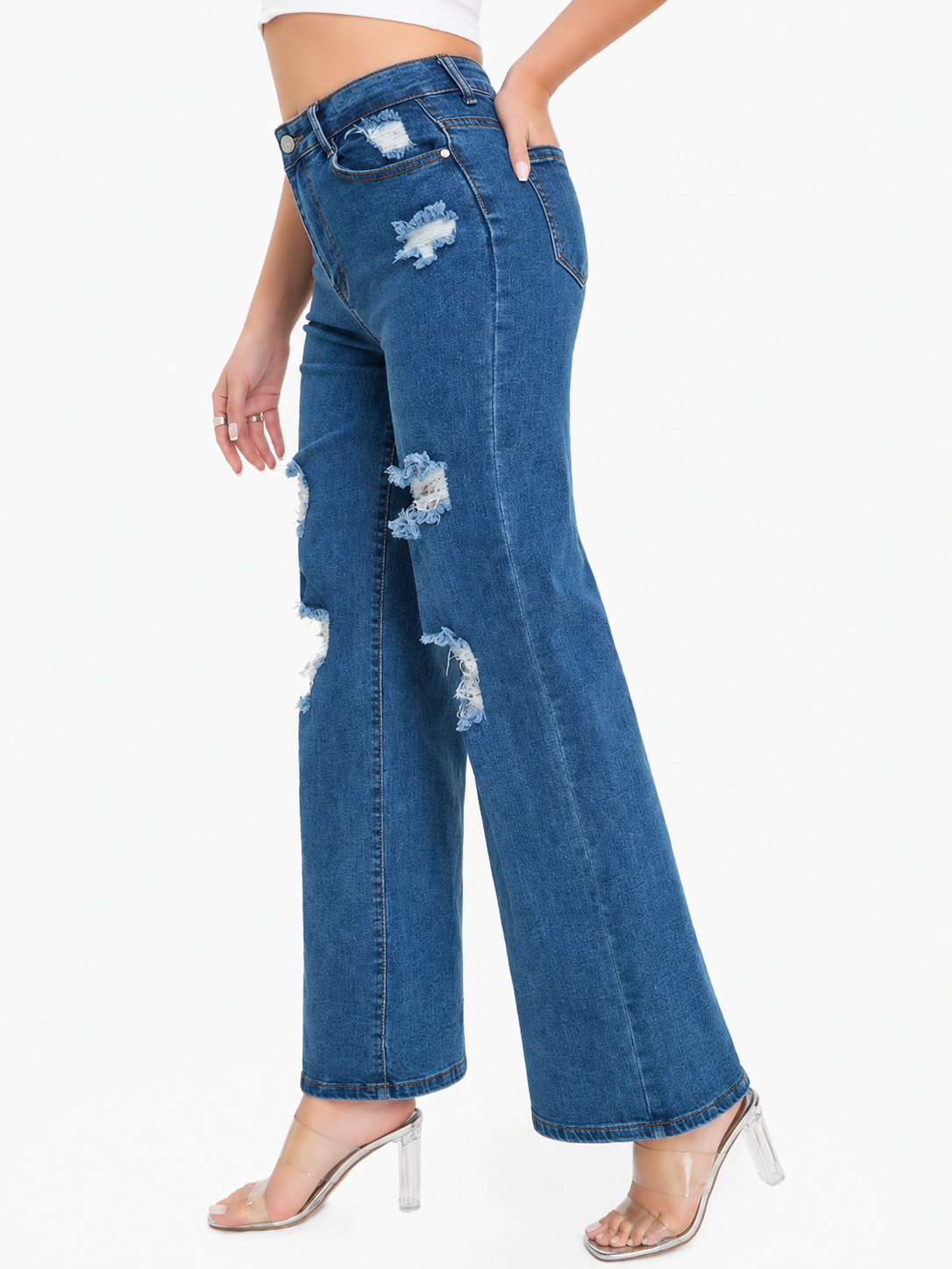 Pantalón de Mezclilla Tiro Alto Desgastado AM864