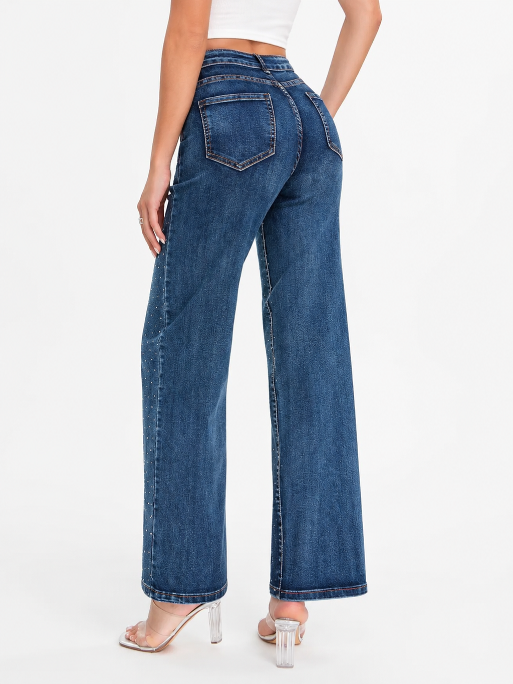Pantalón de Mezclilla Tiro Alto con Brillos AM922