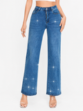 Pantalón de Mezclilla Tiro Alto con Brillos AM857