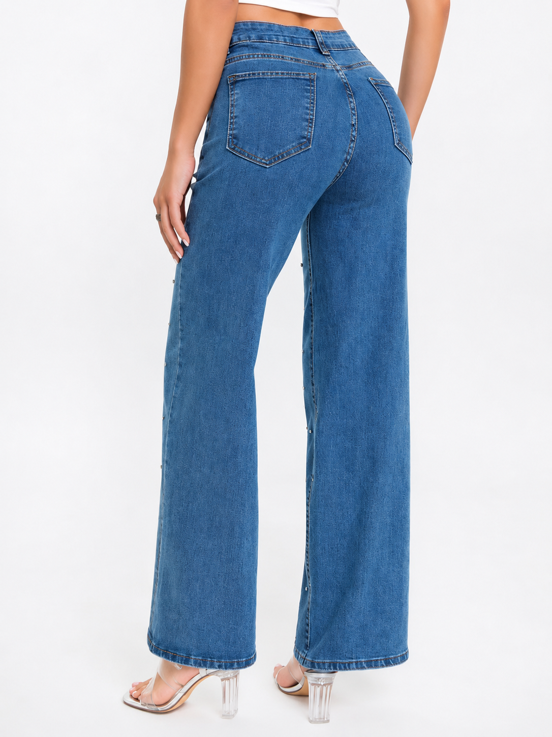 Pantalón de Mezclilla Tiro Alto con Perlas AM897
