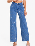 Pantalón de Mezclilla Tiro Alto con Rombos Brillantes AM850