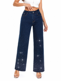 Pantalón de Mezclilla Tiro Alto con Brillos AM982