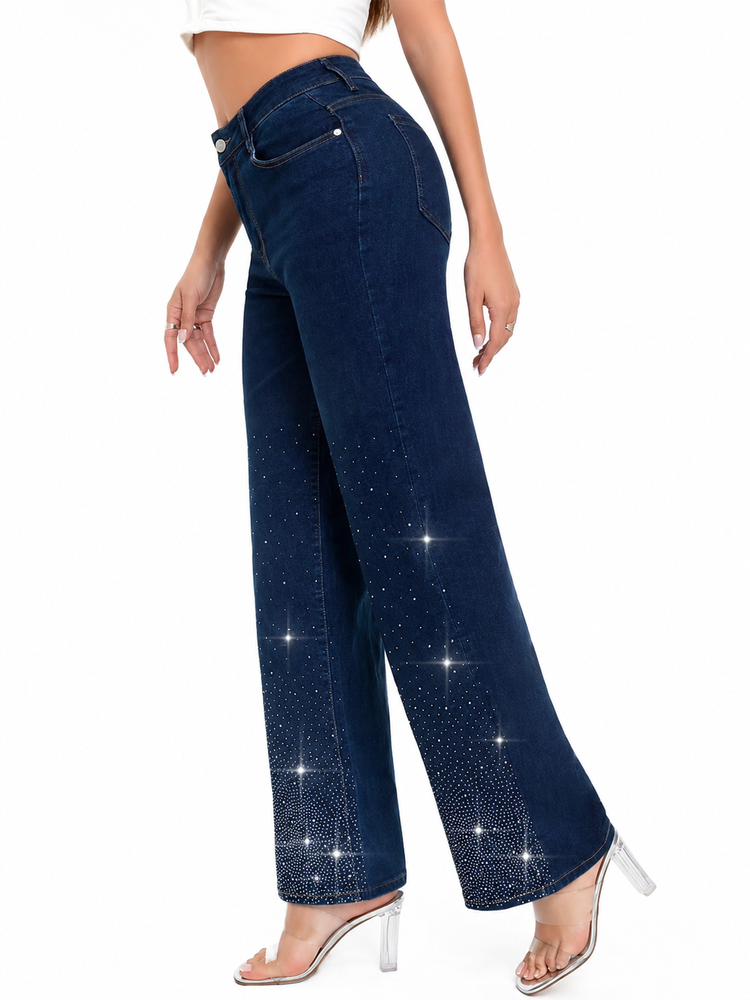 Pantalón de Mezclilla Tiro Alto con Brillos AM982