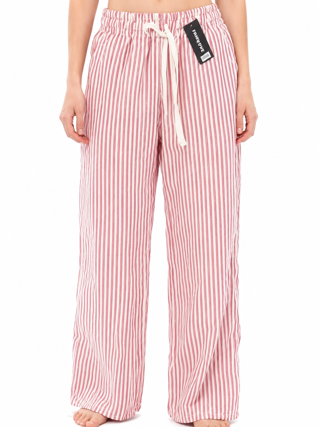 Pantalón Rayado de Pierna Amplia con Jareta K-2201