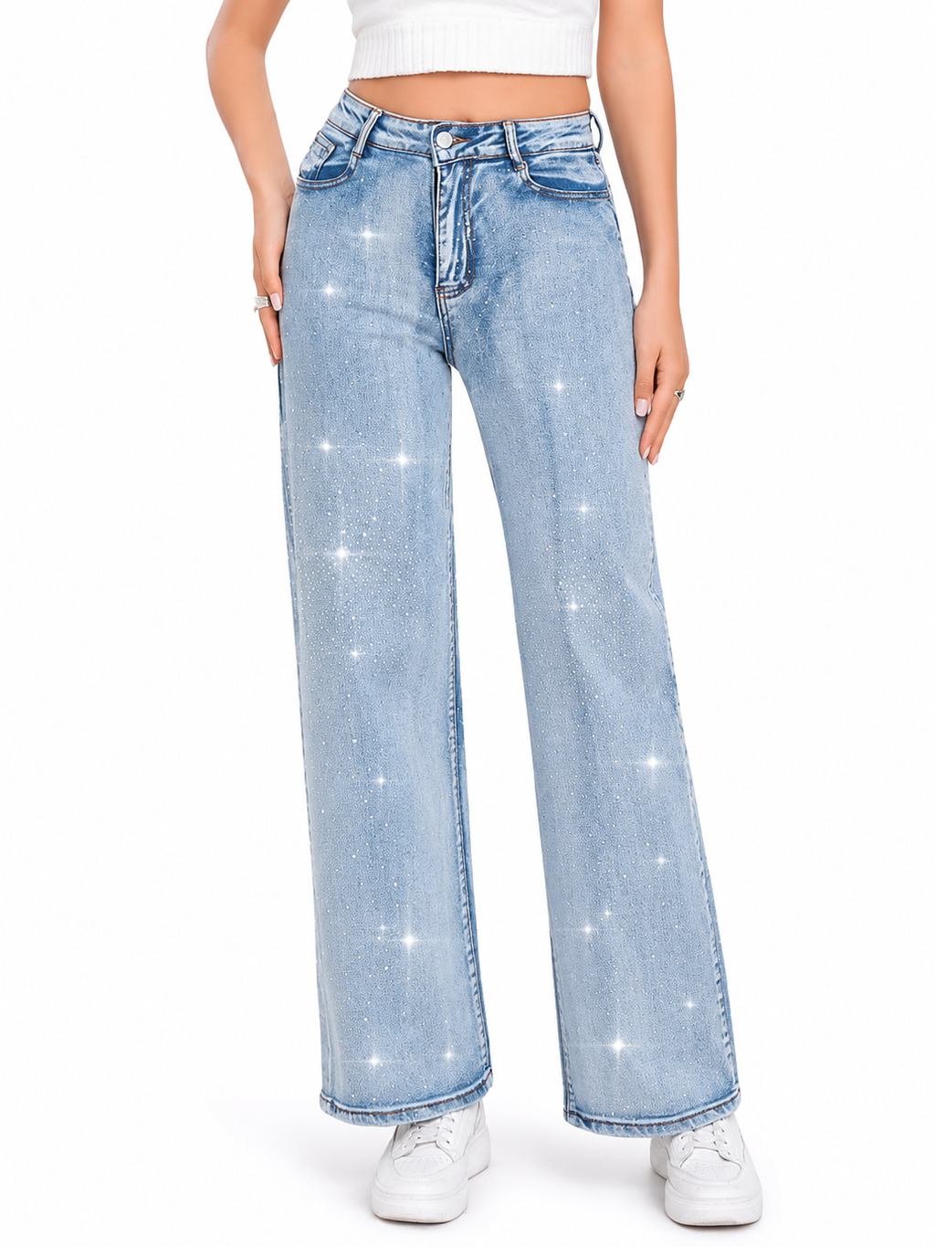 Pantalón de Mezclilla Clara Tiro Alto con Brillos AM903