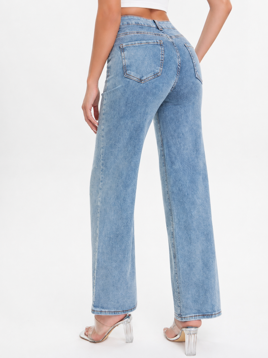 Pantalón de Mezclilla Tiro Alto con Brillos AM829