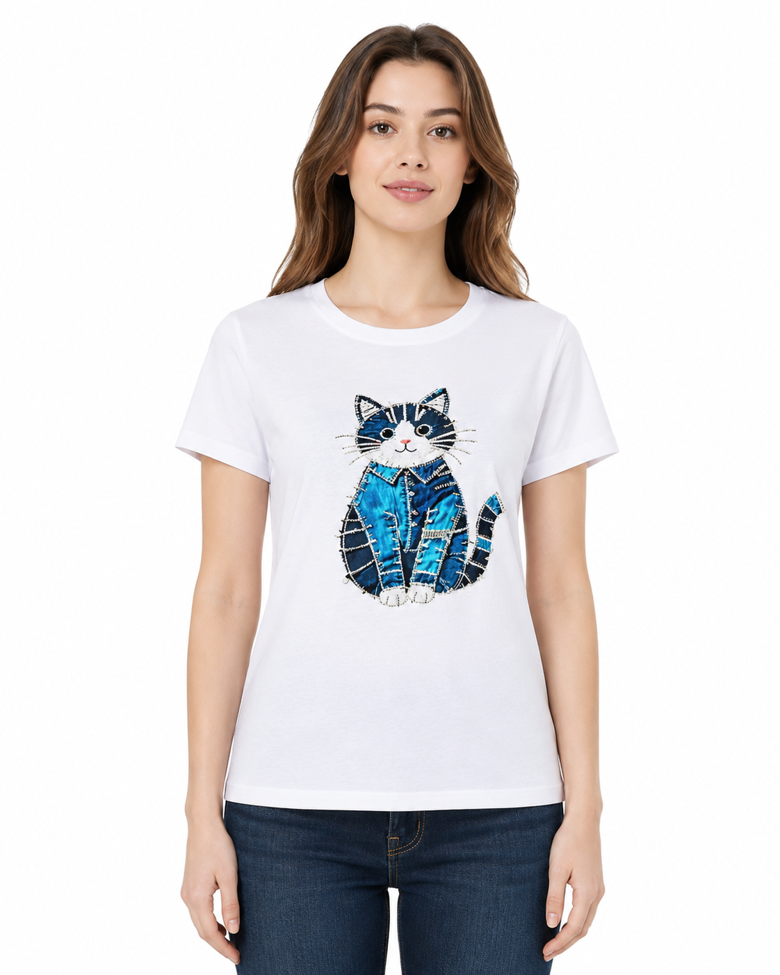 Playera de Algodón con Estampado de Gatito YG7105