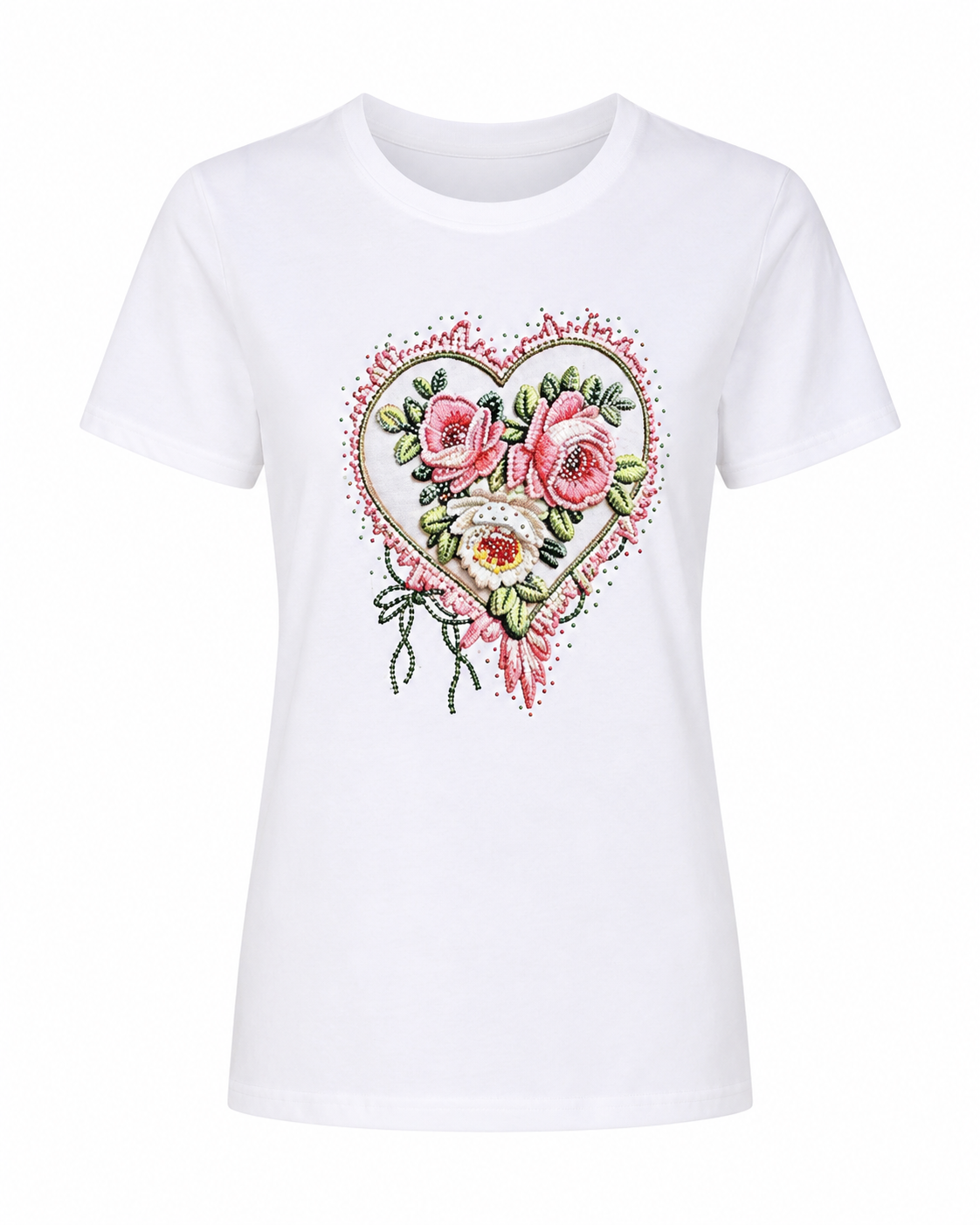 Playera de Algodón con Estampado de Corazón Floral YG7150