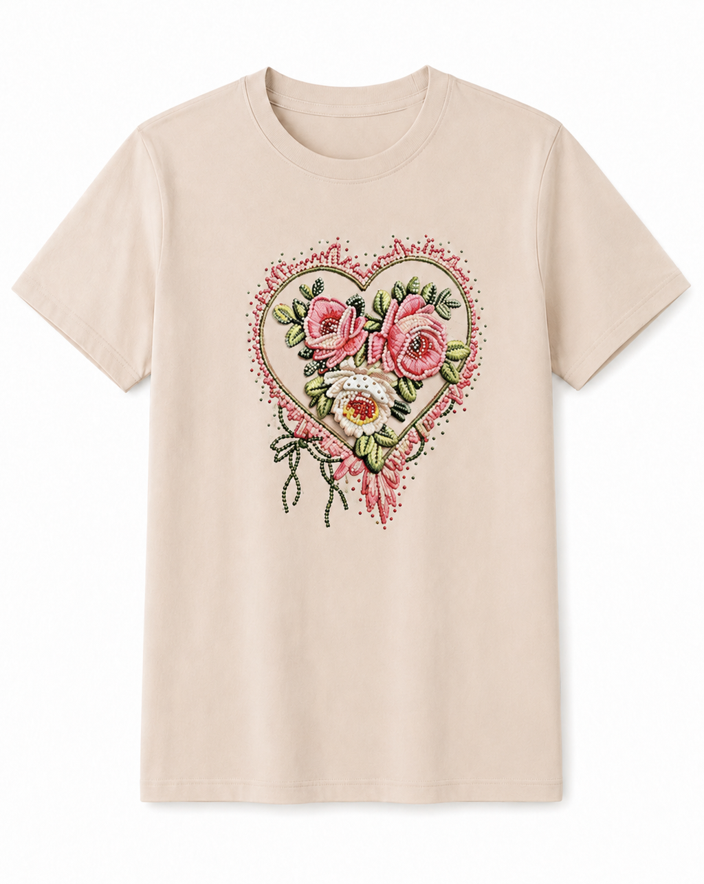 Playera de Algodón con Estampado de Corazón Floral YG7150