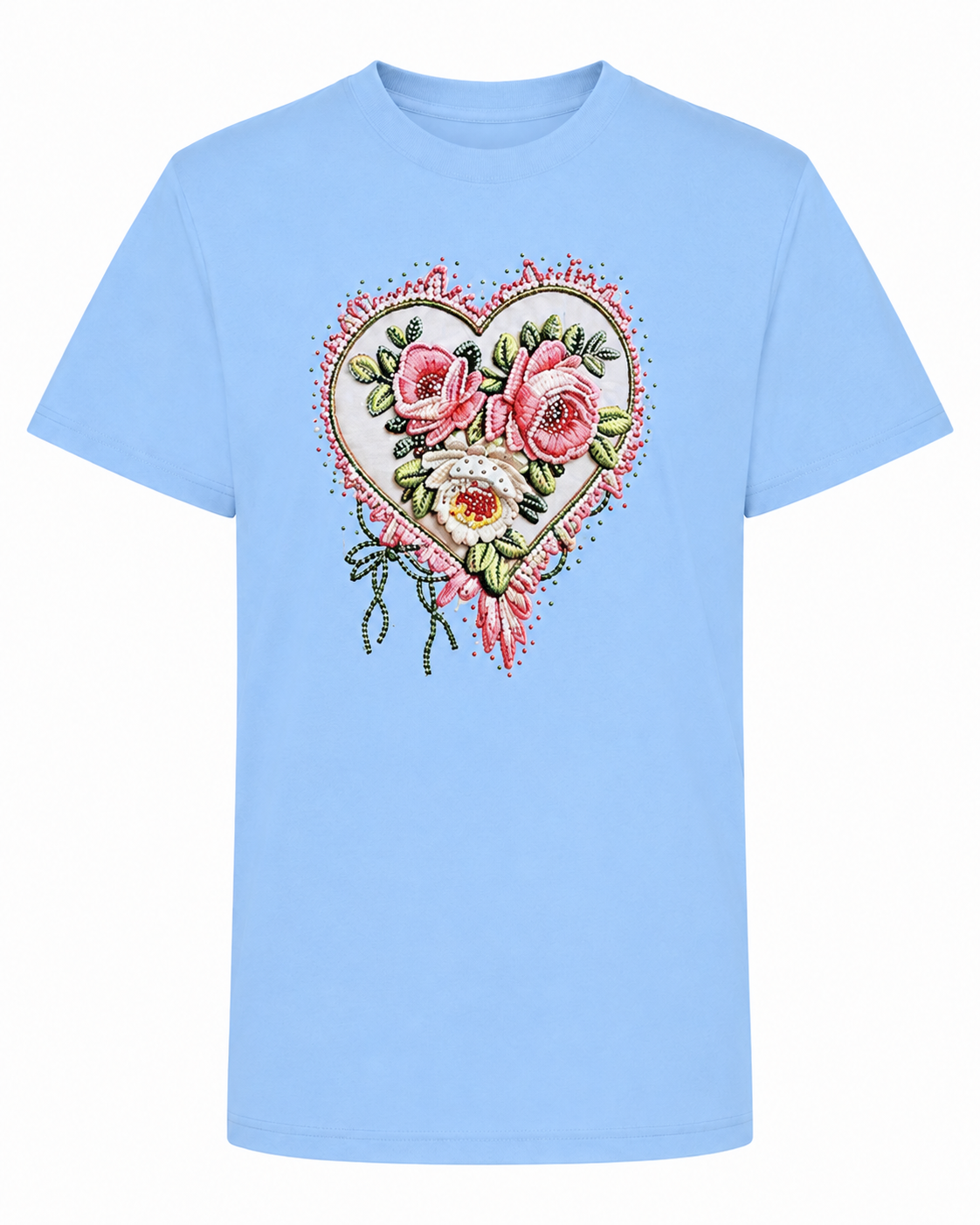 Playera de Algodón con Estampado de Corazón Floral YG7150