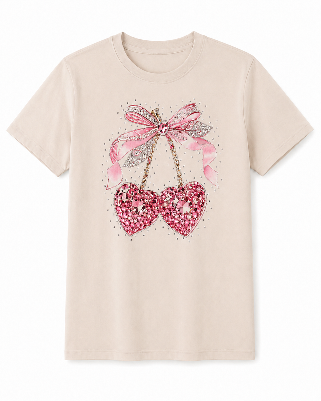 Playera de Algodón con Estampado de Corazones y Moño YG7133