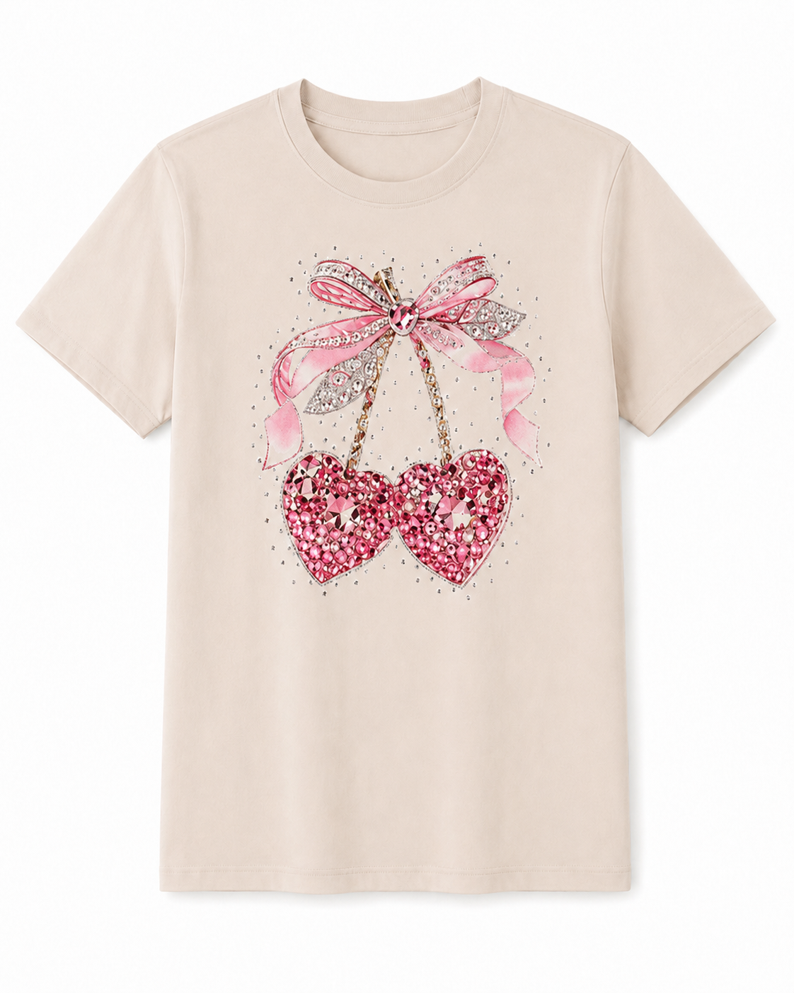 Playera de Algodón con Estampado de Corazones y Moño YG7133