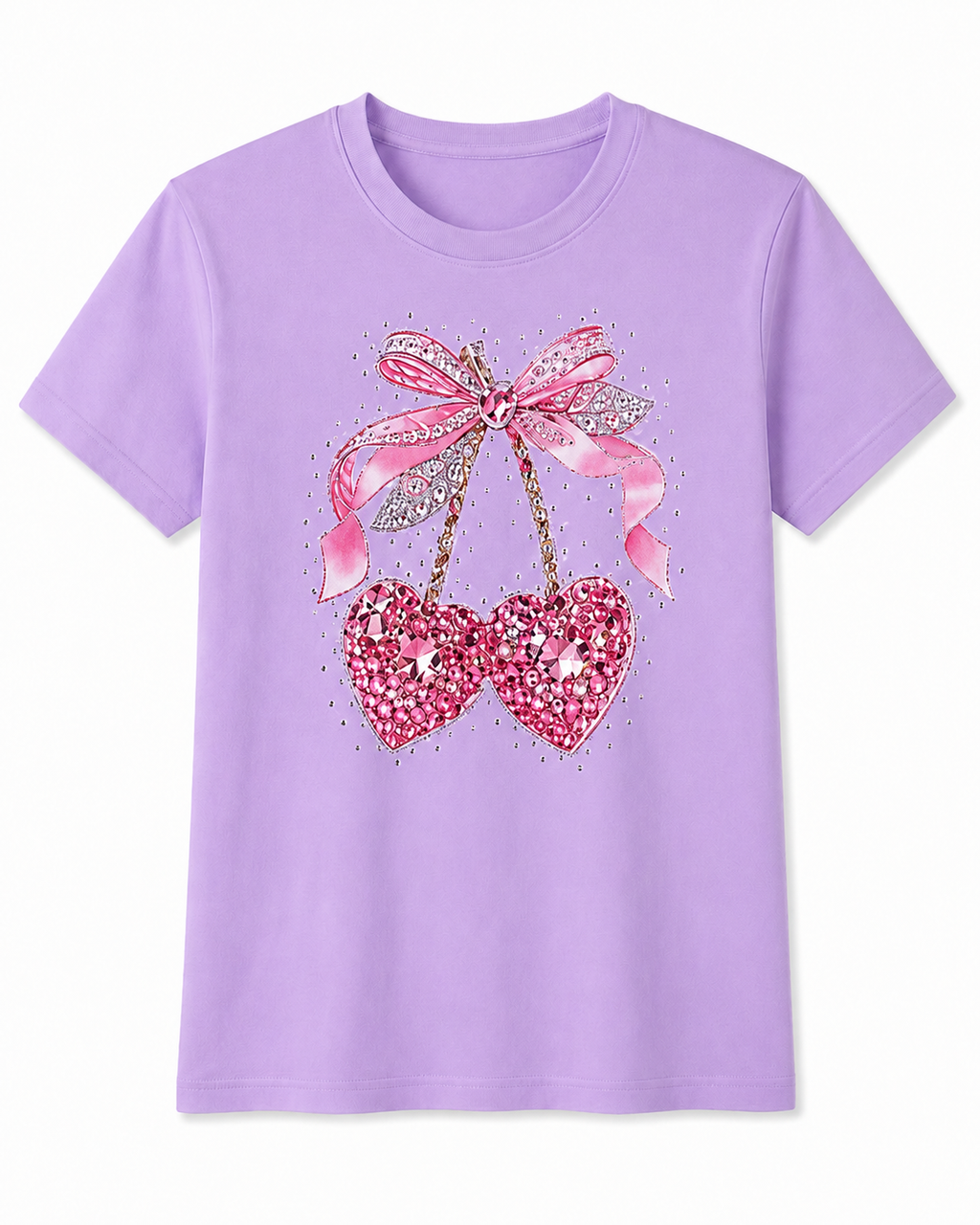 Playera de Algodón con Estampado de Corazones y Moño YG7133