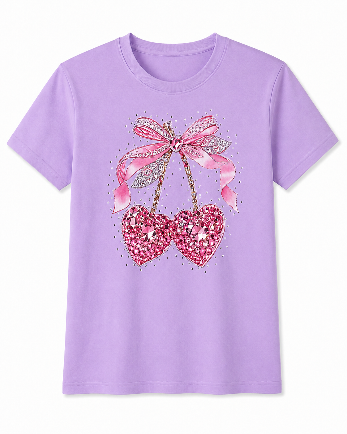 Playera de Algodón con Estampado de Corazones y Moño YG7133