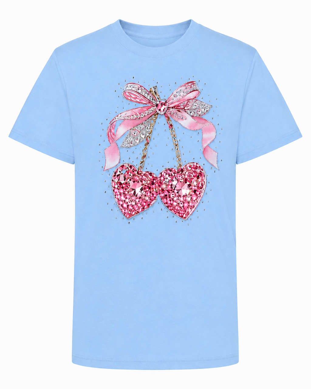 Playera de Algodón con Estampado de Corazones y Moño YG7133
