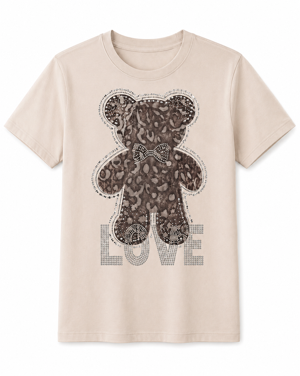 Playera de Algodón con Estampado de Oso y Brillos YG7120