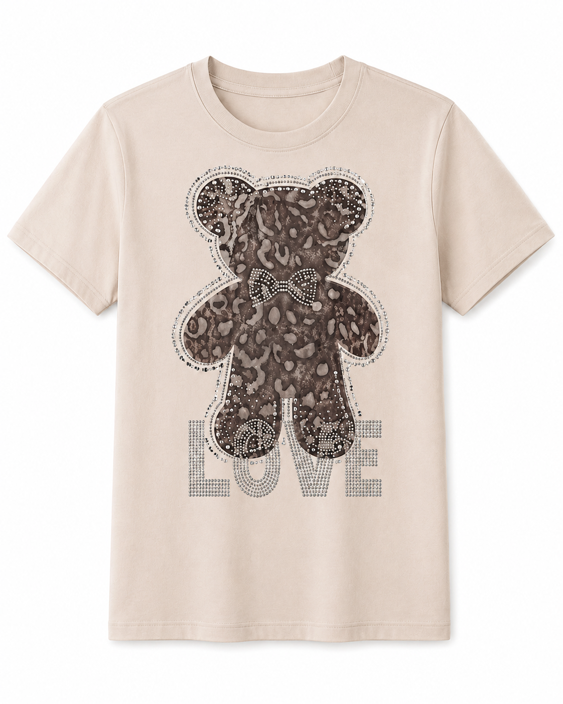 Playera de Algodón con Estampado de Oso y Brillos YG7120
