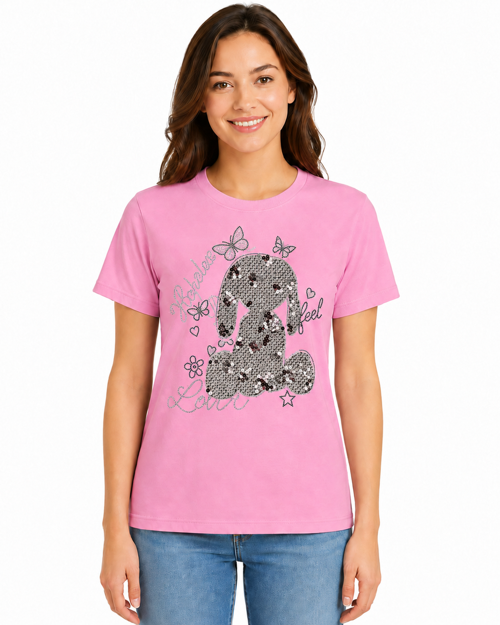 Playera de Algodón con Estampado de Perrito Brillante YG7119