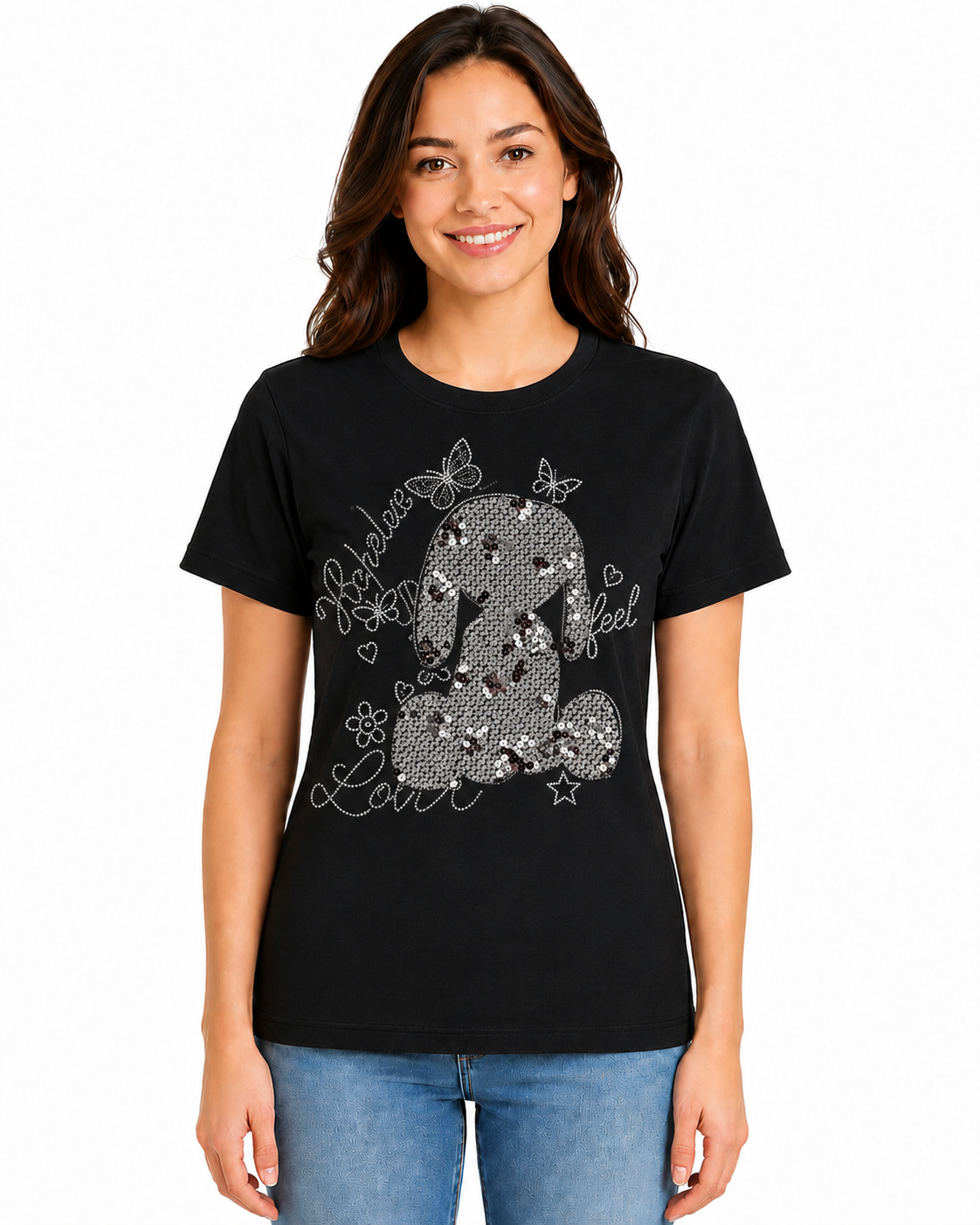 Playera de Algodón con Estampado de Perrito Brillante YG7119