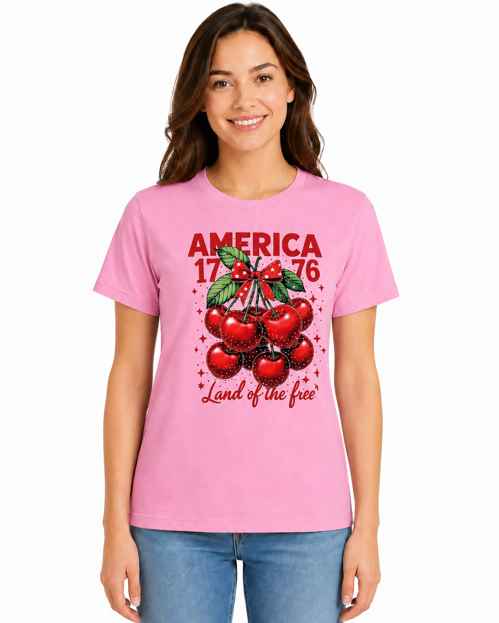 Playera de Algodón con Estampado de Cerezas YG7108