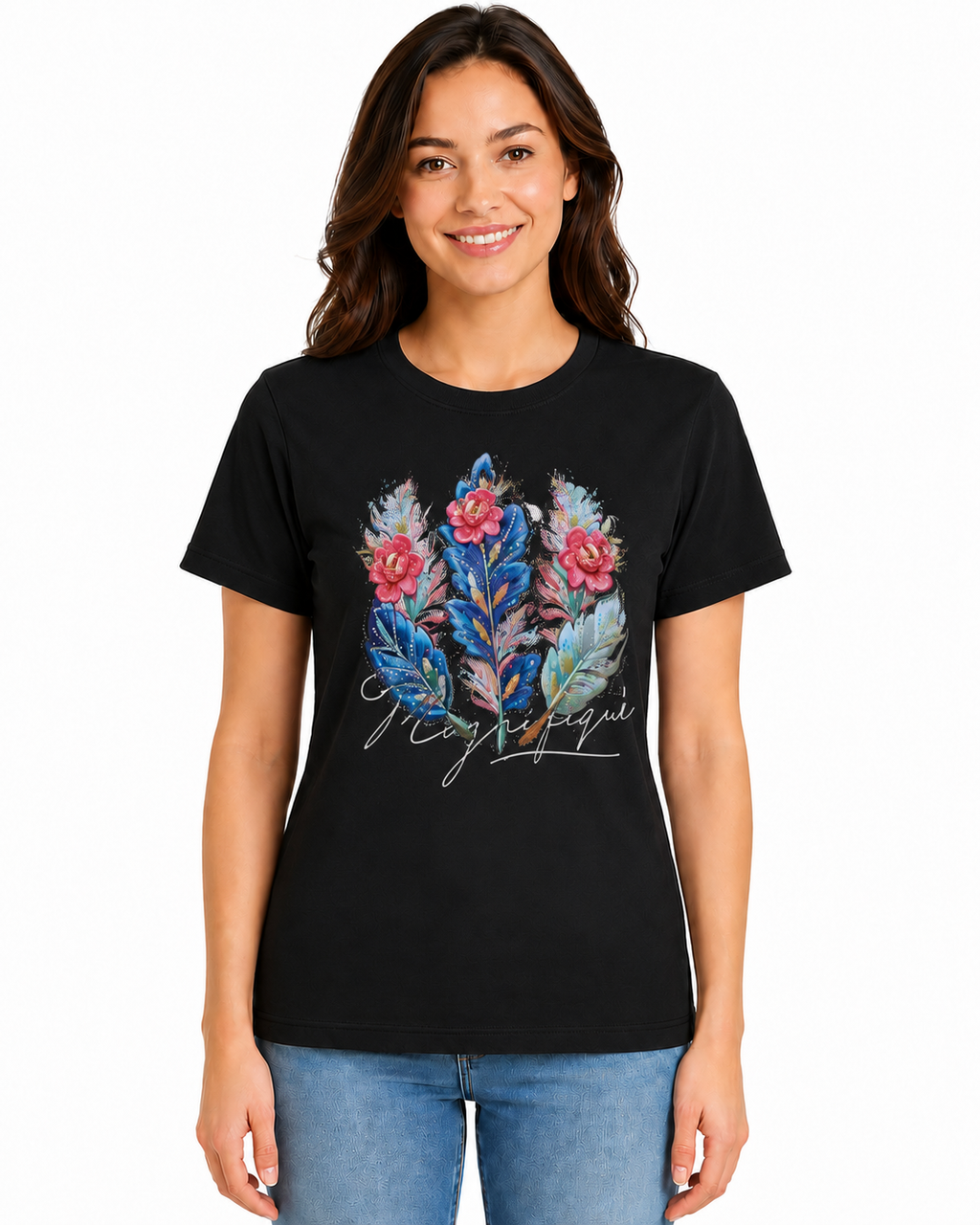Playera de Algodón con Estampado Floral YG7111