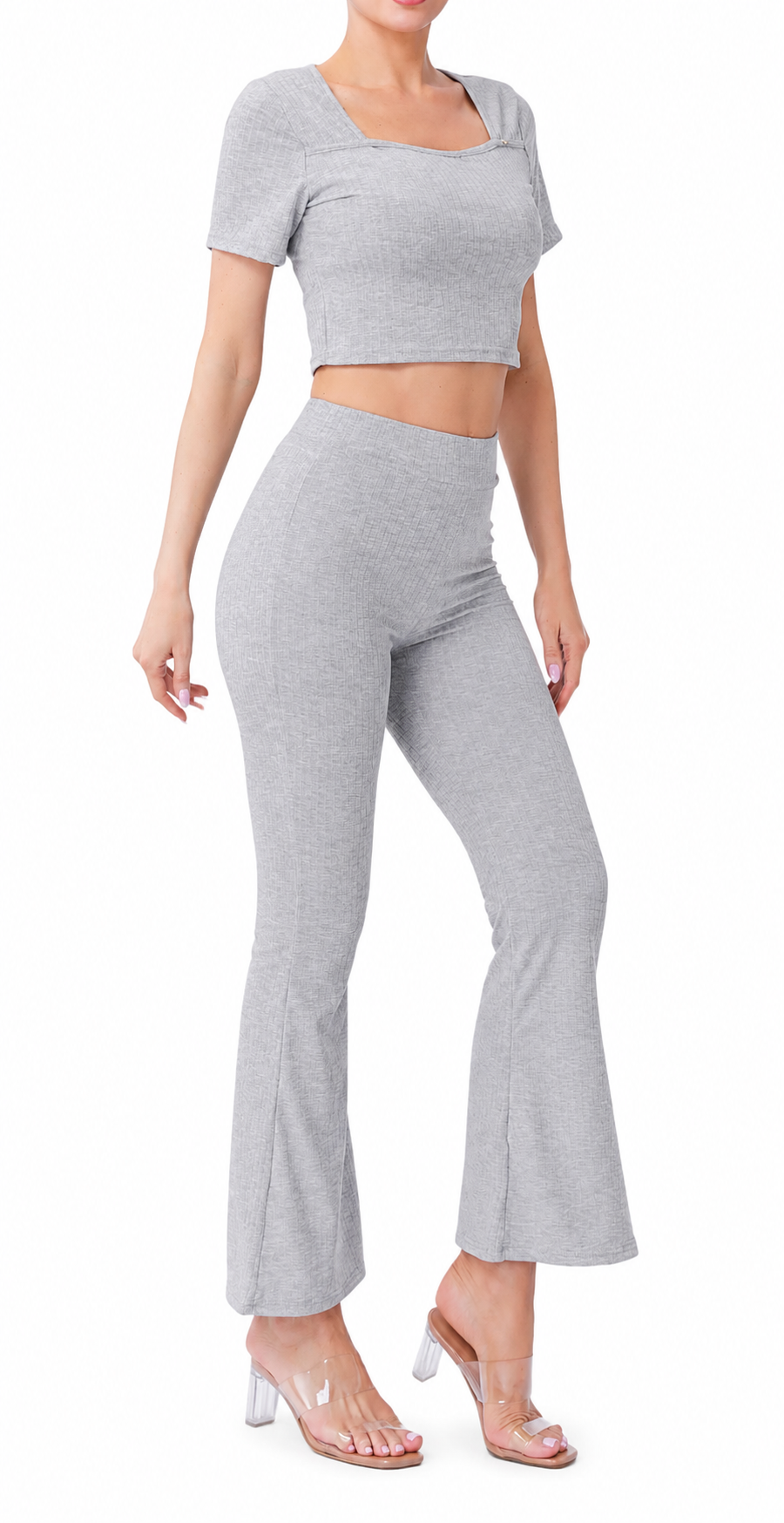 Conjunto Acanalado con Top y Pantalón Campana WFSET103
