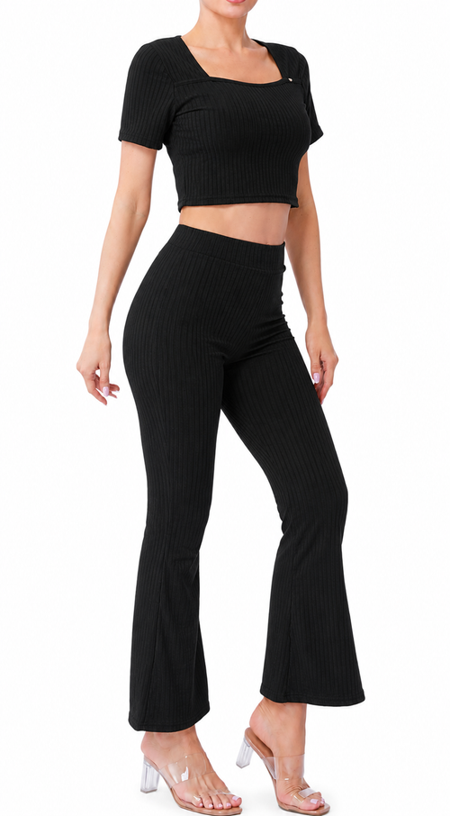 Conjunto Acanalado con Top y Pantalón Campana WFSET103