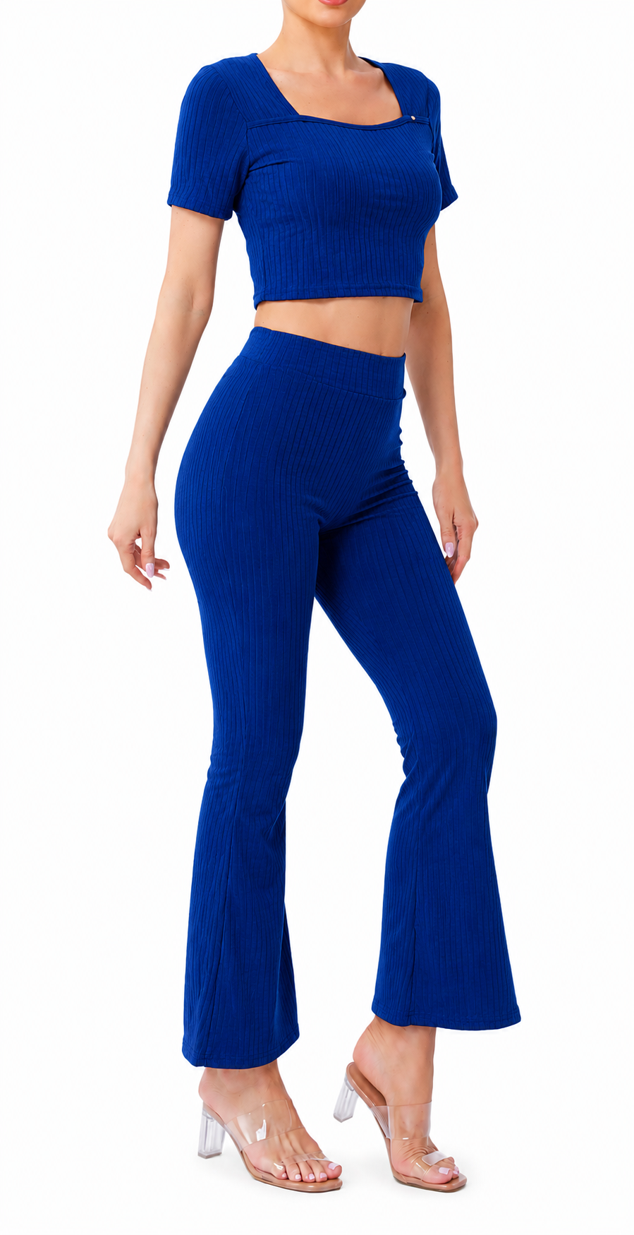 Conjunto Acanalado con Top y Pantalón Campana WFSET103