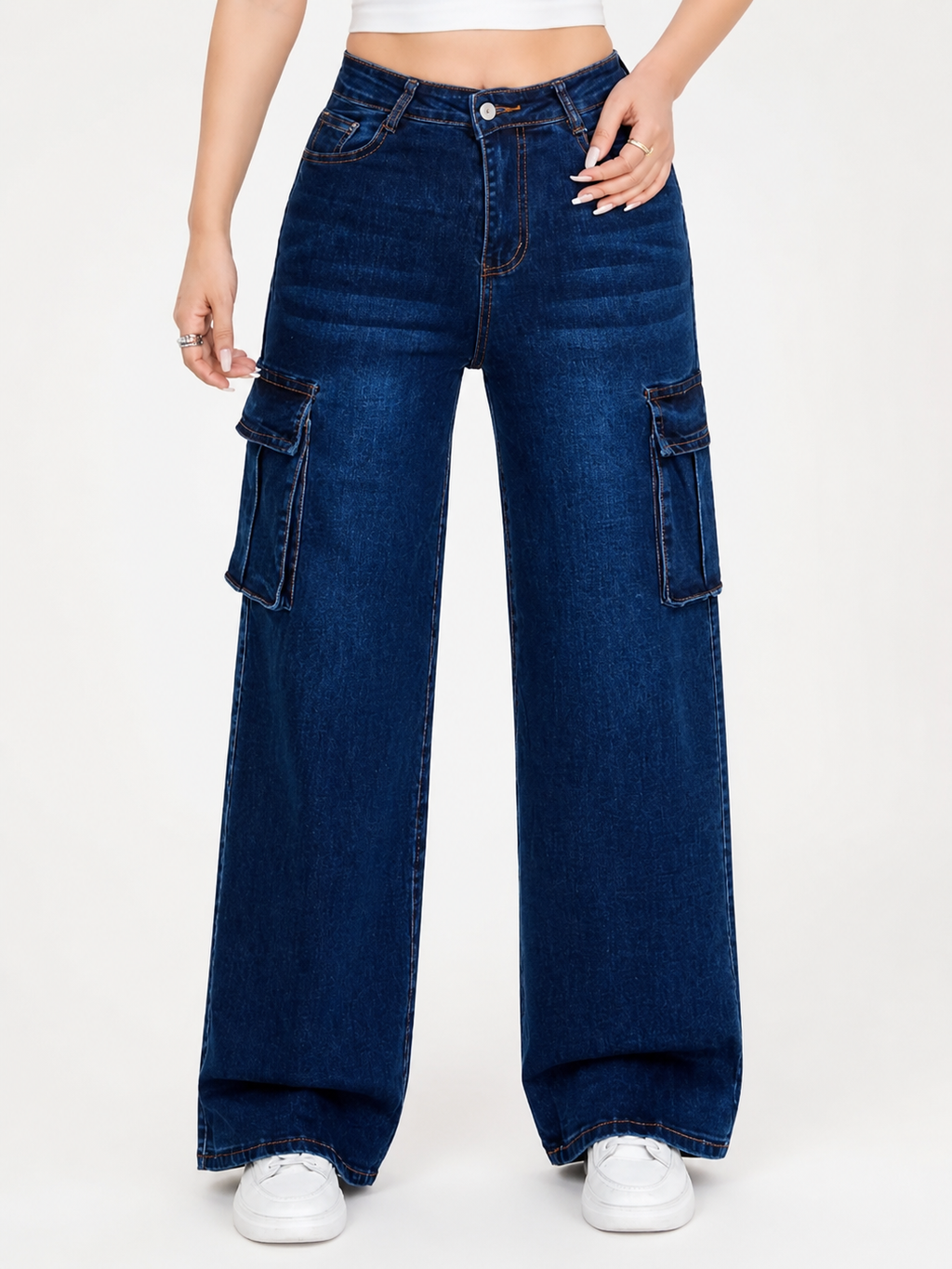 Pantalon de mezclilla estilo cargo SU0731