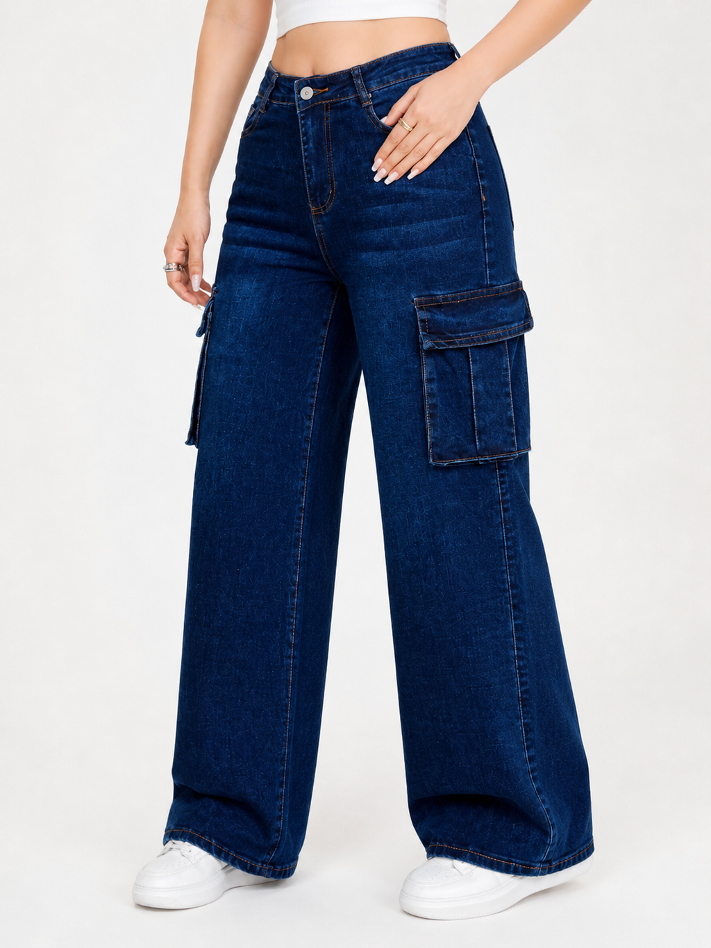 Pantalon de mezclilla estilo cargo SU0731