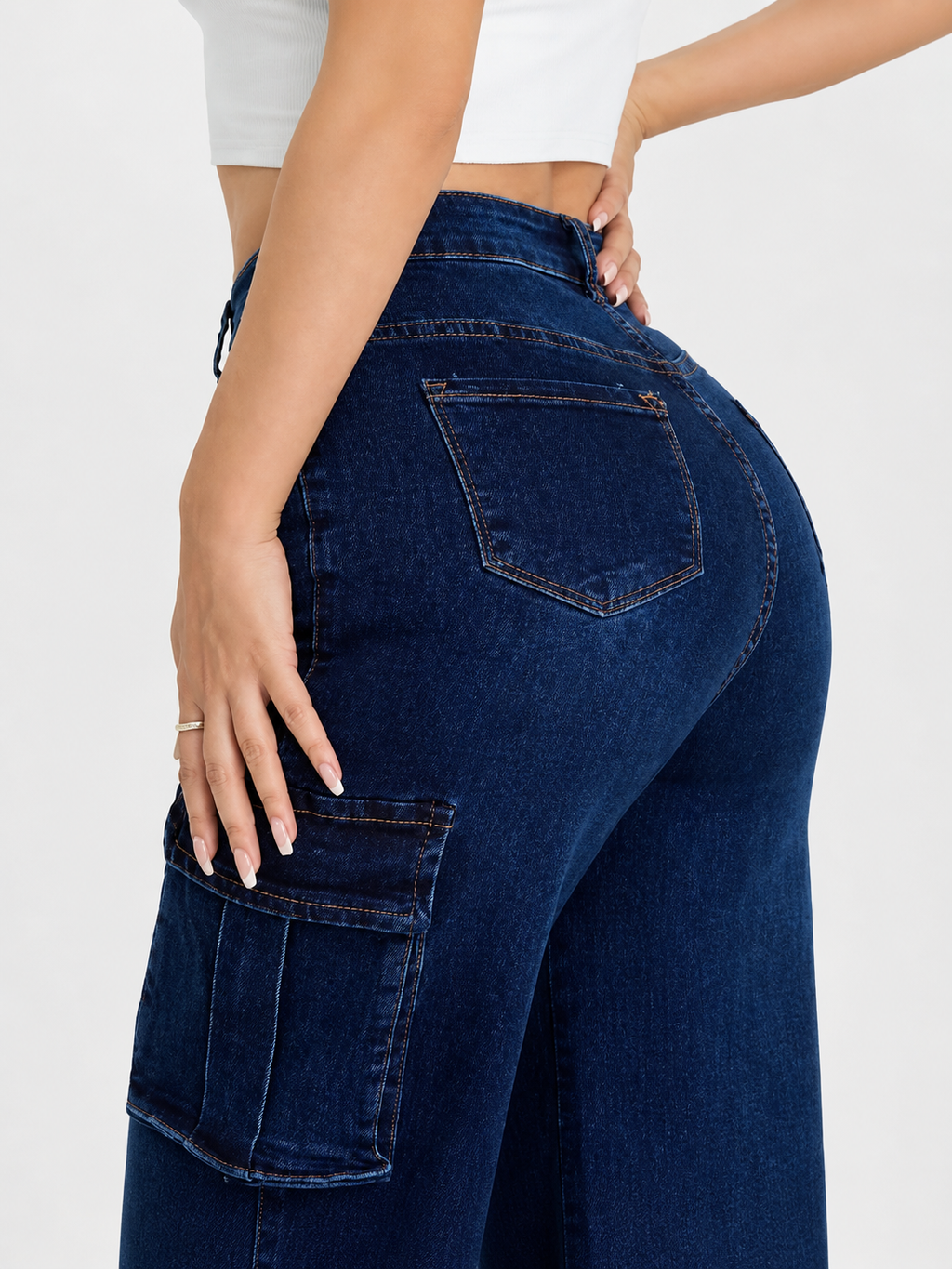 Pantalon de mezclilla estilo cargo SU0731