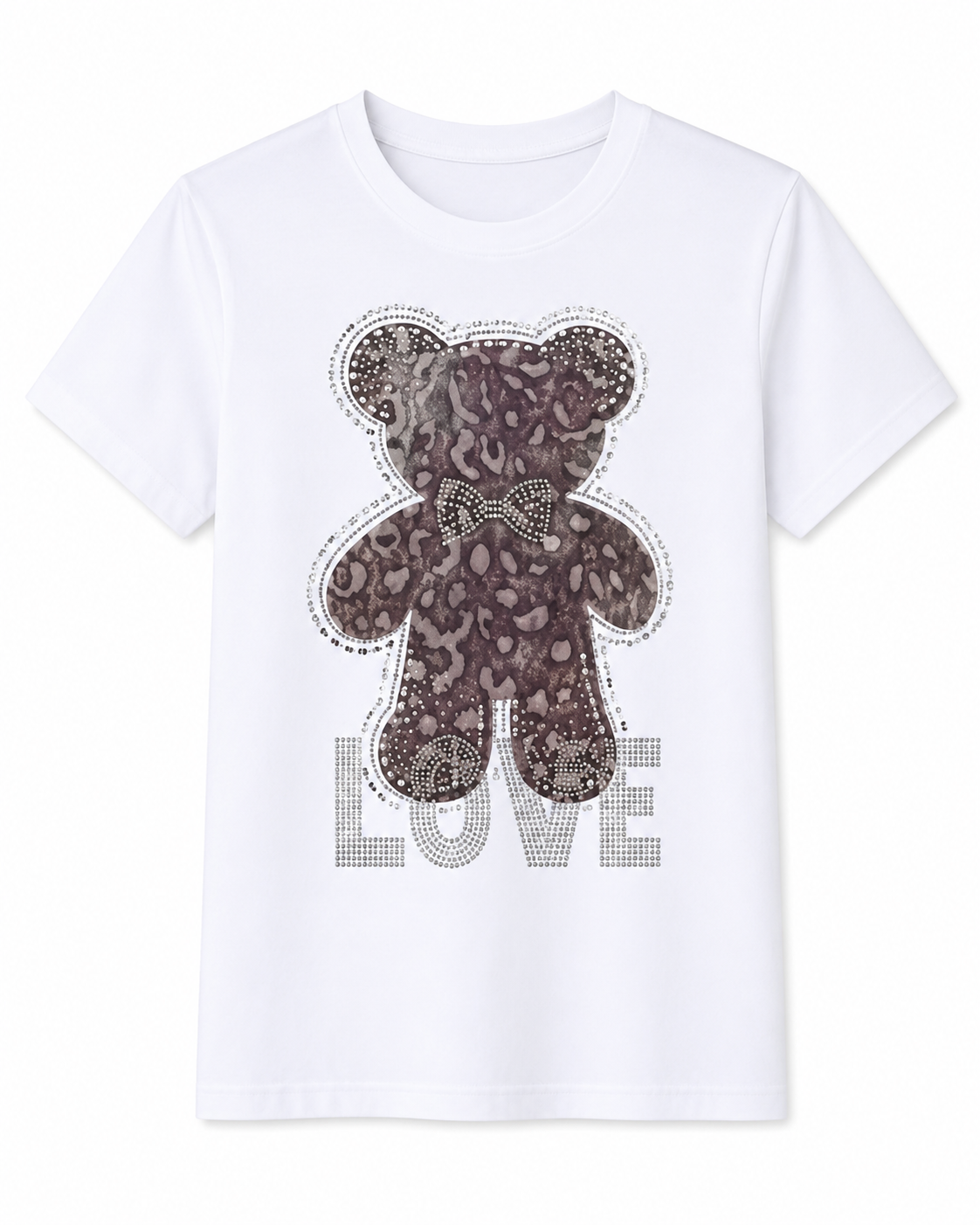 Playera de Algodón con Estampado de Oso y Brillos YG7120